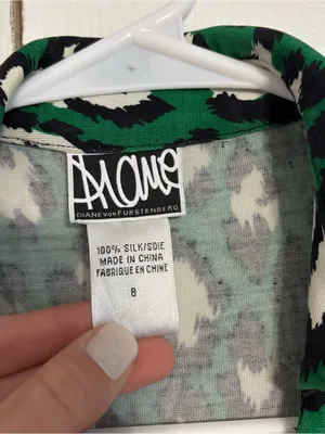Diane Von Furstenberg 100% Silk Leopard Green Dress thumbnail 4