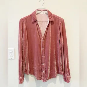 FREE PEOPLE x CP SHADES Cara Velvet Button Down‎ Shirt in Pink size Small thumbnail 2