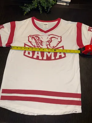PINK Victoria's Secret White & Red BAMA Football Jersey Top thumbnail 3