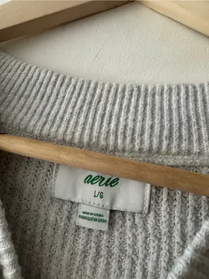 Aerie Gray Waffle Knit Oversized Sweater thumbnail 4
