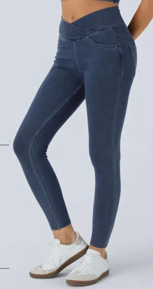 Halara Flex High Waisted Crossover Pockets 7/8 blue jeans, size large, 02699020 thumbnail 1
