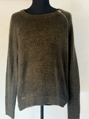 Abercrombie & Fitch Olive Green Crewneck Sweater with Zip Detail thumbnail 4