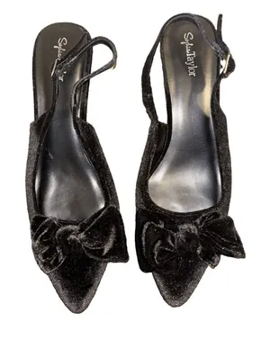 Sophia Taylor Madison Bow Black Velvet Sling Back Kitten Heels Sz 12 thumbnail 1