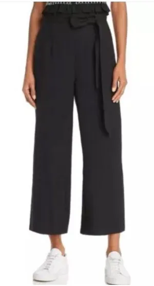 Lost + Wander Womens Bloody Mary Black Cropped Belted Wide Leg Pants Medium‎ thumbnail 1
