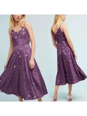 Anthropologie Moulinette Soeurs Scalloped Lace Eyelet Midi Dress Purple 0 thumbnail 2