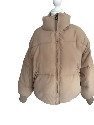 BEIGE Oversized Puffer Winter Coat Size Small Tan thumbnail 2