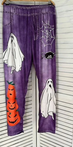 Halloween Leggings, Large Purple thumbnail 1