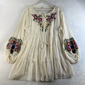 Free People XS Spell on You Dress Floral Embroidered Oversized Boho‎ Festival thumbnail 6
