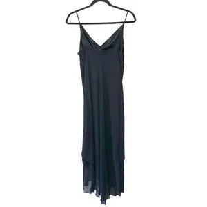 Teeze Me Black‎ Satin Cowl Neck Midi Dress Size 9 Asymmetrical Hem Made in USA thumbnail 3
