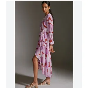 Hutch Purple Red Botanical Leaf Print Wrap Maxi Dress Long Balloon‎ Sleeve L thumbnail 2