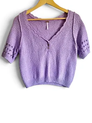 FREE PEOPLE Bree Cropped Pullover in Glimmer in Lilac Purple Sz. Medium thumbnail 7