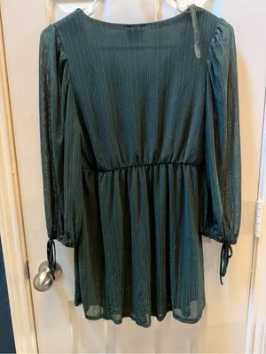 Siren Lily Maternity V-Neck Long Sleeve Mini Dress with Metallic Pinstripe thumbnail 2
