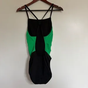 Speedo Endurance+ Swimsuit Womens Medium Black Green White‎ Crossback One Piece thumbnail 4