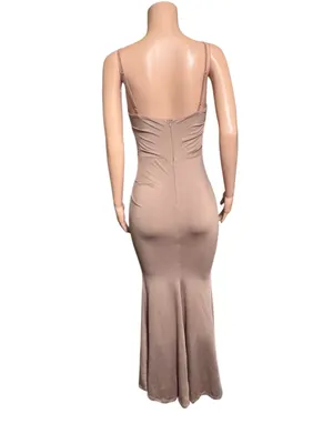 Marthea sleeveless bodycon corset maxi dress/ spaghetti strap ruched mocha dress M thumbnail 4