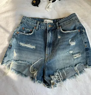 ZARA High Waisted Jeans Denim Jean Ripped Shorts thumbnail 1