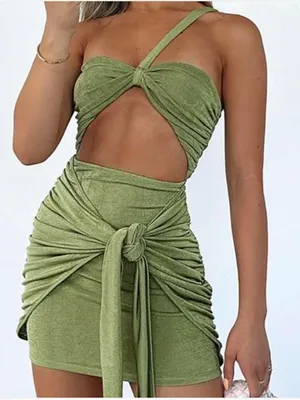 White Fox Love Language Single Strap Cut Out Mini Dress Green Small thumbnail 1