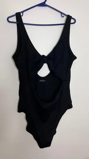 Aerie One Piece Swimsuit Women XXL Black Excellent Ribbed Cutout Knot Detail thumbnail 1