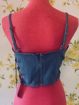Haute Monde Boutique Cut Out Denim Bustier Size M thumbnail 2