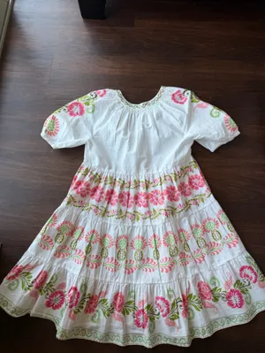 crown & ivy White Dress with Pink & Green Floral Embroidery thumbnail 3