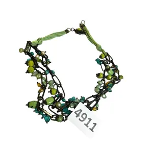 Multi strand green multi shaded statement necklace clover green chuncky necklace thumbnail 5