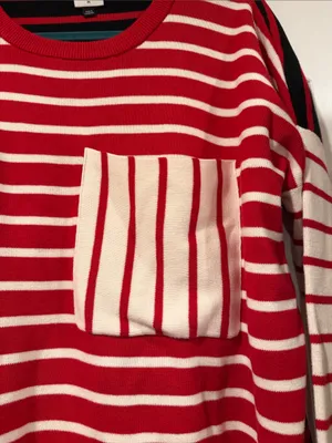 CAbi Red & White Striped Pocket Pullover with Navy Side Stripe medium thumbnail 3