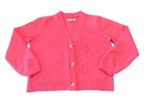 LOFT Pink Star Knit V-Neck Button Front Cardigan Sweater Coquette Cottagecore thumbnail 1