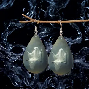 Cute Ghosts On Swing Teardrop Shape Earrings, Gothic Style‎ Dangle Earrings White thumbnail 5