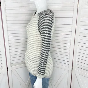 Loft Striped Boucle Knit Pullover Sweater Tan‎ Grey Black XS Colorblock thumbnail 2