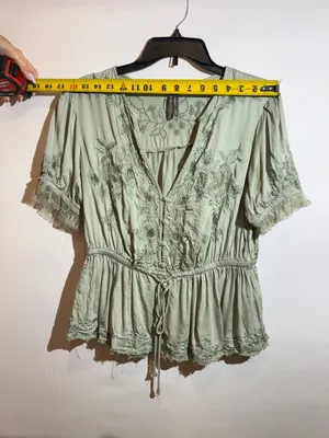Anthropologie Blue Floral Embroidered Lace V Neck Peplum Blouse Size M thumbnail 10