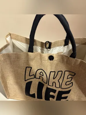 Lake Life Natural Jute Tote Bag with Black Print thumbnail 4