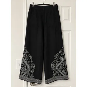 Haver + Blair Black Embroidered Wide Leg Linen Blend Pants Womens Small Boho thumbnail 3
