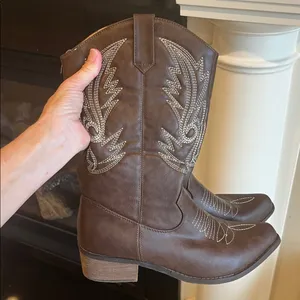 Western Cowboy Cowgirl Boots Brown Embroidered Women’s 40 thumbnail 2