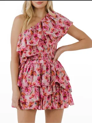 Endless Rose Two Piece Ruffle Skirt and One Shoulder Top Floral Set thumbnail 1