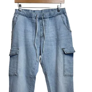 Almost Famous Womens Light Wash Denim Cargo Joggers Light Blue Size L thumbnail 3