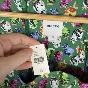 NWT Maeve Anthropologie Cecily Midi Dress‎ XS Green Pomegranate Floral Fruit thumbnail 3