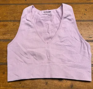 GARAGE Ribbed Cropped Tank Top Lilac Purple P S V Neck Sleeveless‎ Seamless thumbnail 1
