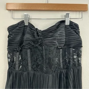 Lulus Black Strapless Lace Corset Pleated Maxi Dress thumbnail 2