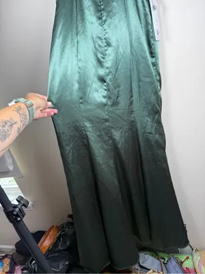 Azazie Shania Satin Bridesmaid Dress Sz 2 Eucalyptus thumbnail 6