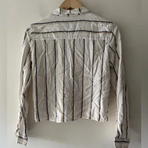Abercrombie & Fitch Button Up Linen Blend Shirt White Blue Long‎ Sleeve thumbnail 3