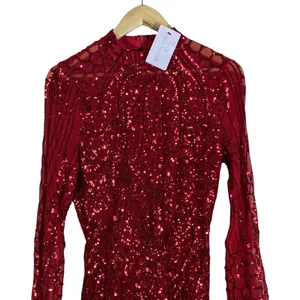 NWT Banjul Diva Boutique Sequin Mesh Mini Dress Red Glam Holiday Party Size L thumbnail 2