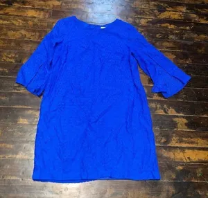 Chico’s bright blue bell sleeve eyelet vacationcore colorful mini dress thumbnail 1