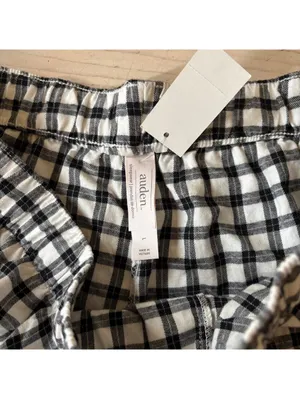 Auden NWT Women's Flannel Black White Checkered Top Shorts Pajama Set Size L thumbnail 13