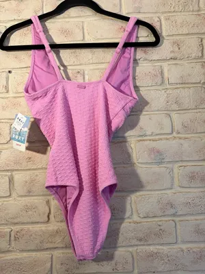 Roxy Haleiwa Plunge One-Piece Swimsuit in Pink Textured Fabric thumbnail 3