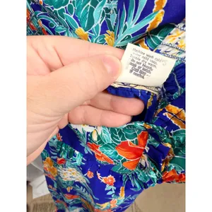 Vintage Liberty House of Hawaii Blue Floral Tropical Ruffle Satin Midi Sundress thumbnail 9