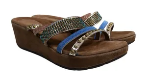 Azura Women's EU 41 Stylish Wedge Suede Leather Sandals Jeweled Studded thumbnail 1
