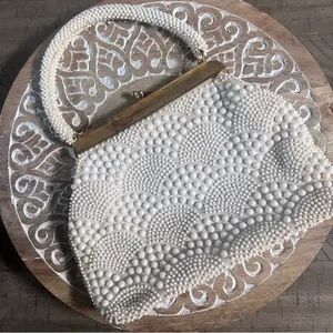Vintage beaded ivory bag thumbnail 6