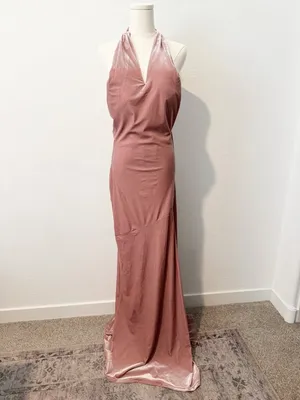 Revelry Athena Dress Size 4 Pink Velvet Halter Criss Cross Gown‎ Maxi Romantic thumbnail 3