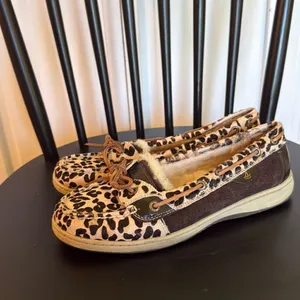 Sperry angelfish leopard Sherpa lined moccasin loafers 8 thumbnail 5