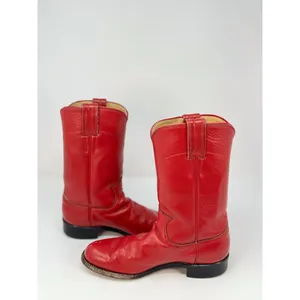 Justin Womens Western Boots Red Leather Mid Calf Pull On Cowgirl Roper US 5.5 B thumbnail 7