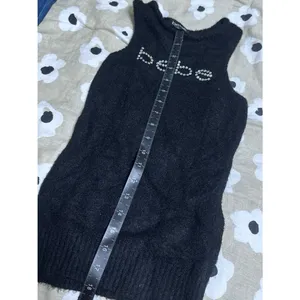 Bebe fuzzy black rhinestone tank top thumbnail 4